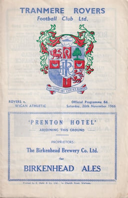 Tranmere Rovers v Wigan Athletic Match Programme 1966-11-26
